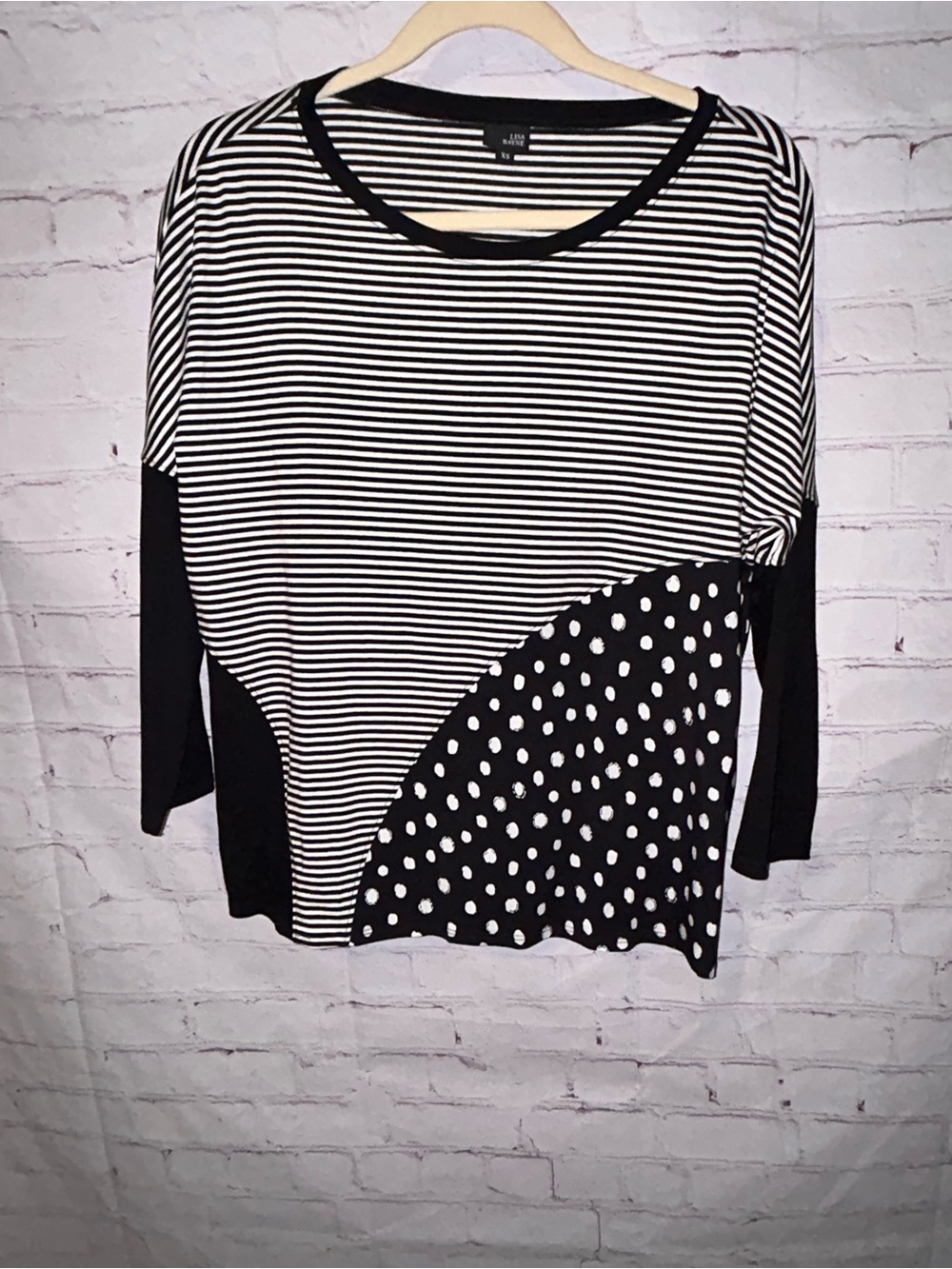Lisa Bayne Black and White Multi-Pattern Top women’s size XS